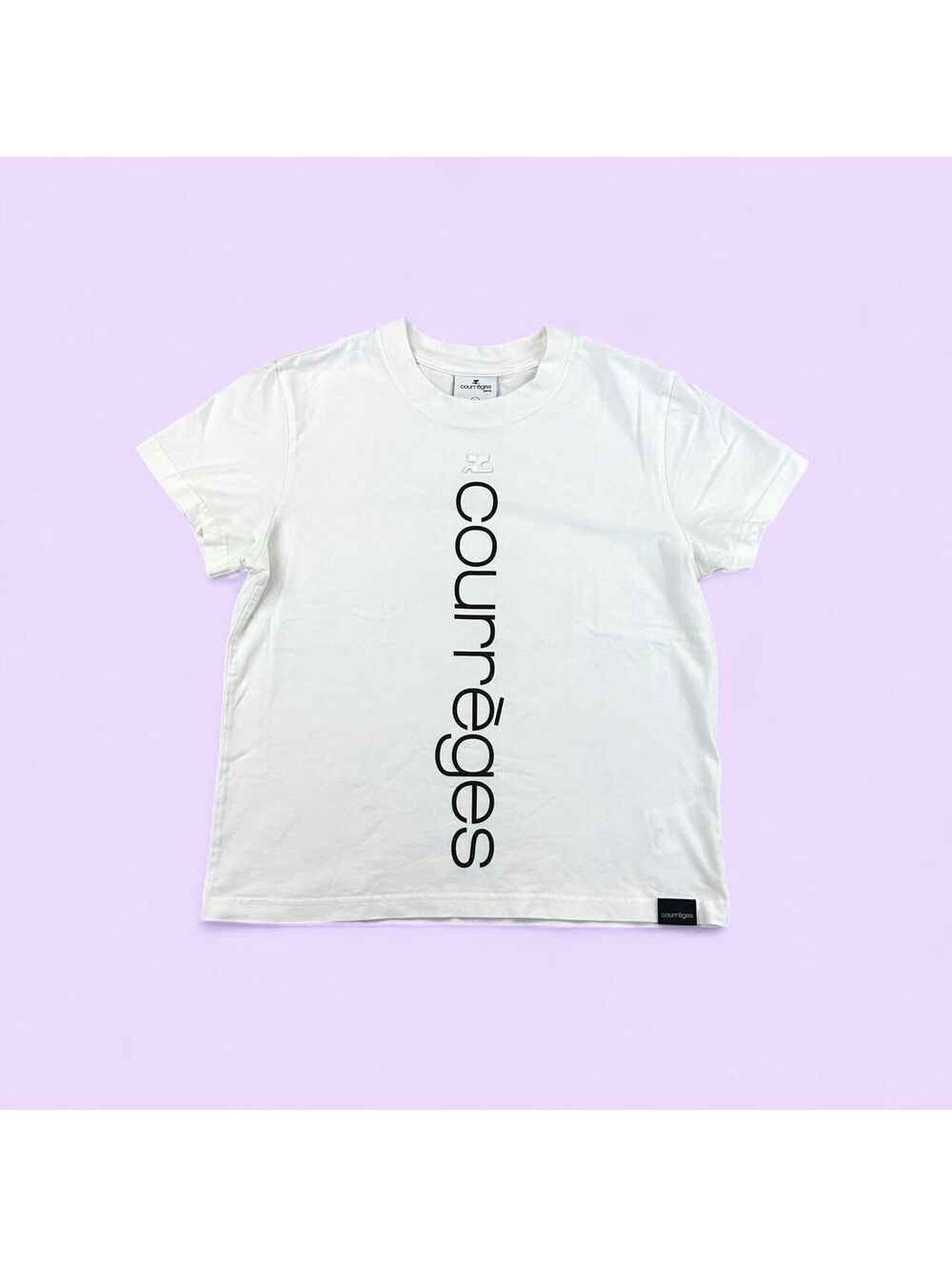 Courrèges Paris White Crew-Neck T-Shirt with Black Logo Letter Print - Medium